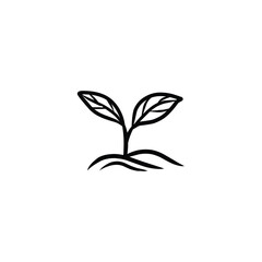 Sprouting Seedling in Soil Line Art