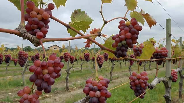 of Ripened Syrah Wine Grapes  Known as Shiraz  Growing in a Certified Vineyard Located in a Southern European