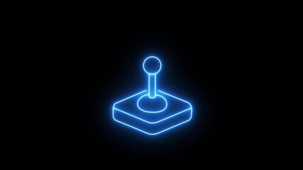 Glowing blue neon outline retro arcade joystick animation icon. Gaming equipment. Retro style. Video game controller. 4K seamless loop motion background. - Powered by Adobe