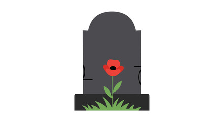 Obraz premium Memorial stone with a poppy flower, a symbol of remembrance.