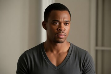 Closeup portrait of a man with a thoughtful expression, looking to the side