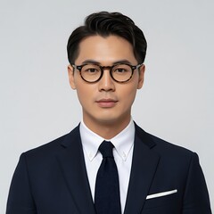 Young asian man in a suit and tie with glasses, professional business portrait