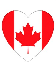 Heart-shaped depiction of a flag with a red maple leaf on white background