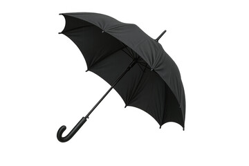 Black umbrella open and expanded for rain protection, providing shelter from wet weather, transparent background
