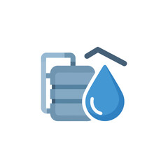Water storage tank and droplet icon for supply systems.
