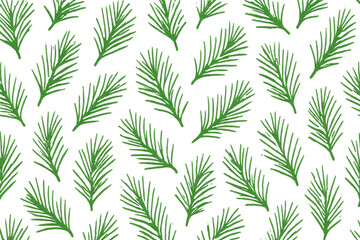 Fototapeta premium Pine tree branches pattern on transparent background. Seamless christmas vector illustration. Winter holiday season design