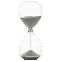 Classic glass hourglass with white sand flowing, symbolizing time passing and deadlines