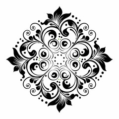 Black and white circular classic floral ornament decorative vector

