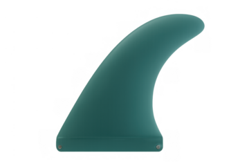 Teal surfboard fin, surf equipment for ocean sports, individual keel for board on transparent background
