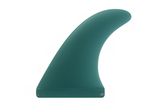 Teal surfboard fin, surf equipment for ocean sports, individual keel for board on transparent background