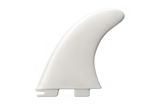 Surfboard fin, clear white fin for surfing board, equipment for water sport with transparent background