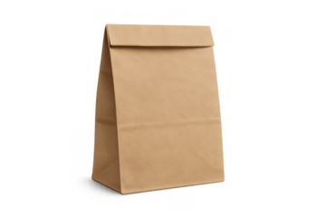 Brown paper bag for lunch, groceries, or takeaway food delivery, packaging isolated on transparent background