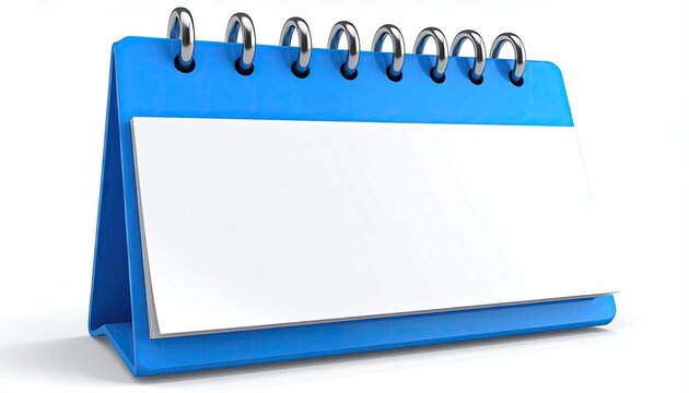 Blue desk calendar, blank page, metal rings