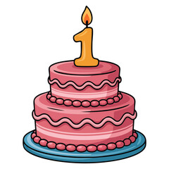 Birthday cake 1 year old illustration on white background suitable for party celebration children birthday design and festive vector artwork
