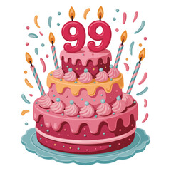 Birthday cake 99 years old illustration on white background perfect for milestone anniversary dessert decoration celebration or sweet party artwork