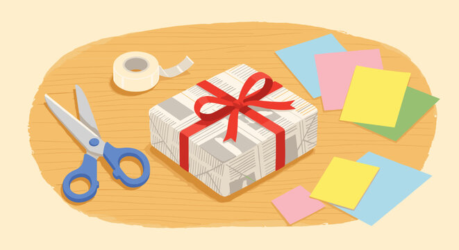 Reused newspaper as gift wrap