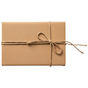 Brown kraft paper gift box tied with natural twine string and a simple bow