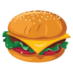 Burger illustration on white background isolated vector style ideal for fast food menu packaging design or restaurant and culinary creative artwork