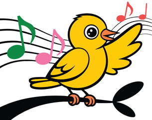 Cartoon bird music vector illustration isolated on white background ideal for playful educational kids theme and music inspired creative vector design