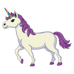 Cartoon unicorn character vector illustration isolated on white background perfect for fantasy magical creature themed designs kids creative artwork
