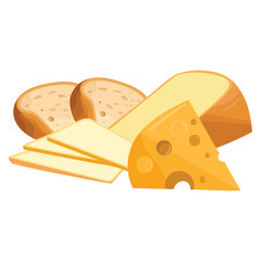 Cheese illustration on white background isolated vector suitable for recipe design cooking tutorial food packaging or dairy product themed artwork