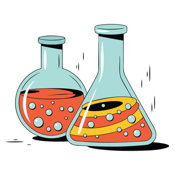 Chemical beakers with liquid semi flat color vector item realistic object on white supplies for scientific experiment modern cartoon style illustration for graphic design