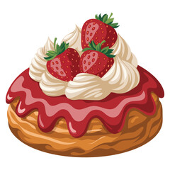 Doughnut with strawberry and cream illustration vector artwork perfect for dessert bakery food sweet design or confectionery themed creative decoration