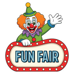 Fun fair template illustration with happy clown background design element suitable for amusement park carnival poster decoration and playful festive artwork