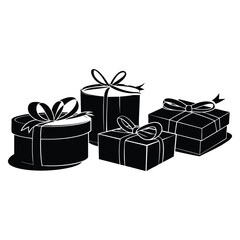 Gifts boxes black with ribbons vector illustration isolated ideal for celebration holiday present festive packaging and decorative creative design projects