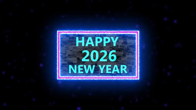 Happy New Year 2023 Seamless Blue Loop   and Aqua particles sparkle and fly, glittering light beams create festive celebration background.