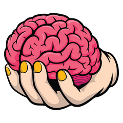 Hand and brain illustration isolated vector perfect for education creativity knowledge mental health psychology or conceptual themed creative artwork
