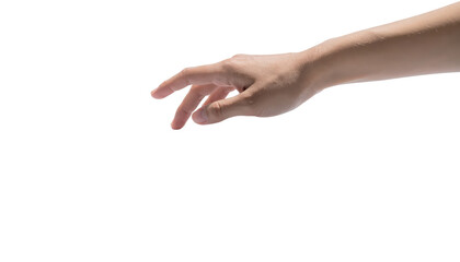 Reaching Hand Isolated on White Background Gesture of Offering or Grasping.