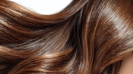 Fototapeta premium Gleaming strands of chestnut hair flow elegantly, reflecting light beautifully.