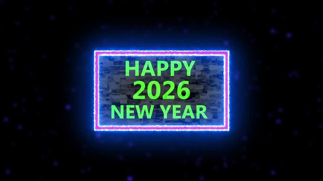 Happy New Year 2023 Seamless Blue Loop   and Light Green particles sparkle and fly, glittering light beams create festive celebration background.