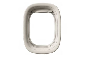 Airplane window frame and porthole cutout isolated on transparent background, showing travel and journey concept