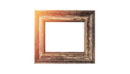 Rustic Wooden Picture Frame with Empty Center on White Background.