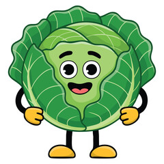 Illustration of cabbage character vegetable isolated on white background vector design suitable for healthy food cartoon mascot or funny creative artwork