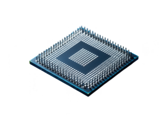 Closeup of a computer processor chip isolated on transparent background
