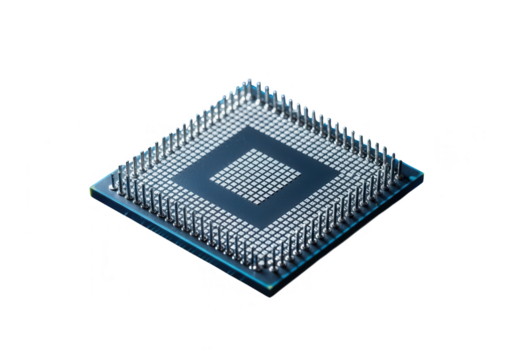 Closeup of a computer processor chip isolated on transparent background