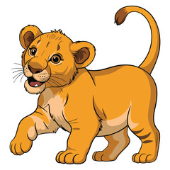 Illustration of little cub lifting leg up vector design ideal for cartoon wildlife animal baby lion or cute creative artwork character themed concept