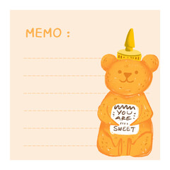 Post-it notes with a honey bear jar on the side