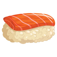 Illustration of salmon on a bed of rice isolated vector design perfect for sushi food menu packaging restaurant culinary or culinary artwork theme