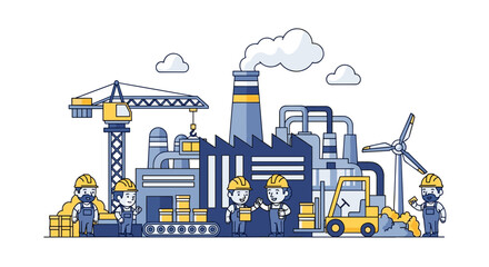 Industrial manufacturing and logistics team working efficiently at the factory site