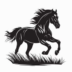 Majestic Horse Galloping Silhouette Outdoor Vector Illustration