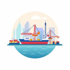 Fototapeta premium Shipping port with cranes and cargo containers on the water.