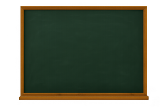 Empty chalkboard with wooden frame providing space for writing messages and educational content, transparent background