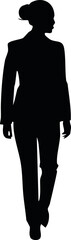 Elegant silhouette of woman walking confidently forward isolated on white background, Minimal female silhouette walking forward confident posture vector, Elegant woman line art with walking pose 
