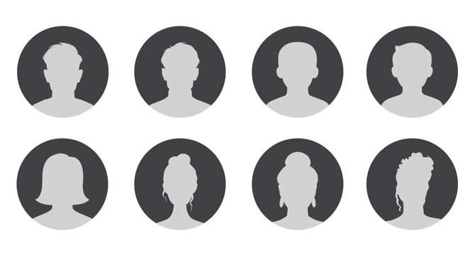 Simple Gray Avatar Icons Representing Male and female . People icon in flat style, Portrait symbol, User profile icon vector.