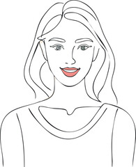 Minimal continuous line portrait of woman with confident aura isolated on white background, Elegant one-line woman portrait radiating confidence, Minimal female line art showing strong aura