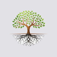 Fototapeta premium Vibrant Tree with Exposed Roots Symbolizing Growth and Connection.